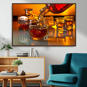 18250-MGV-CV-36X24-Whiskey Pour Wall Art – Captivating Whiskey Splash Canvas Print, Elegant Bar or Home Lounge Decor for Office, Man Cave or Living