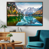 10402-MGV-CV-36X24-Snowy Mountain Lake Wall Art – Autumn Landscape Canvas Print with Reflection, Nature Decor for Living Room, Office, Bedroom or