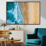 46640-MGV-CV-36X24-Aerial Beach Wall Art – Turquoise Waves and Golden Sand Canvas Print with Lone Surfer, Coastal Ocean Decor for Living Room,