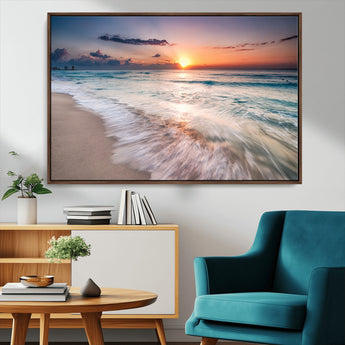 71849-MGV-CV-36X24-Sunrise Ocean Beach Wall Art – Serene Seascape Canvas Print with Gentle Waves, Coastal Nature Decor for Bedroom, Living Room or