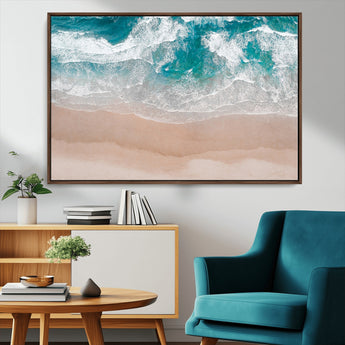 39236-MGV-CV-36X24-Ocean Beach Wall Art – Aerial View of Waves and Sand Canvas Print, Coastal Home Decor for Living Room, Bedroom, Office or Beach