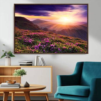 49741-MGV-CV-36X24-Mountain Sunrise Wall Art – Vibrant Floral Landscape Canvas Print, Nature Home Decor for Living Room, Bedroom Office or Cabin