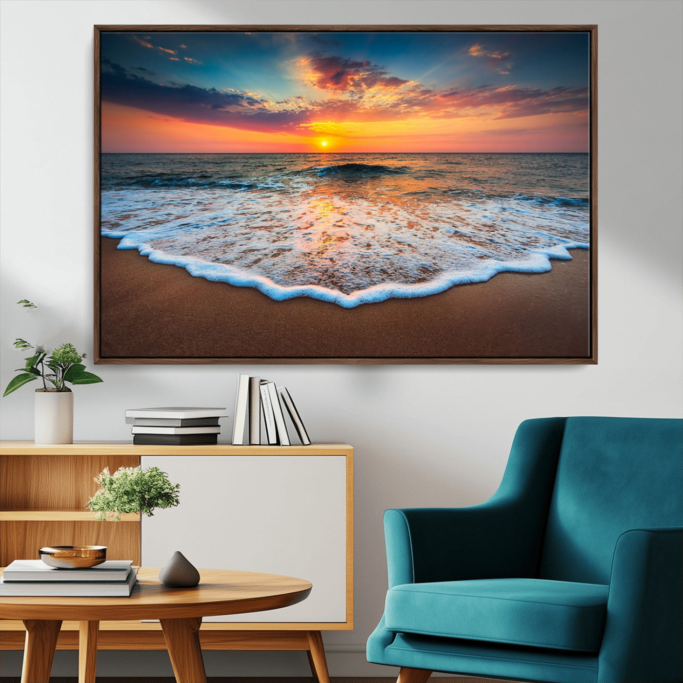 87032-MGV-CV-36X24-Ocean Sunset Wall Art – Stunning Beach Canvas Print with Vibrant Sky, Calm Waves, and Golden Horizon, Perfect Coastal Decor for