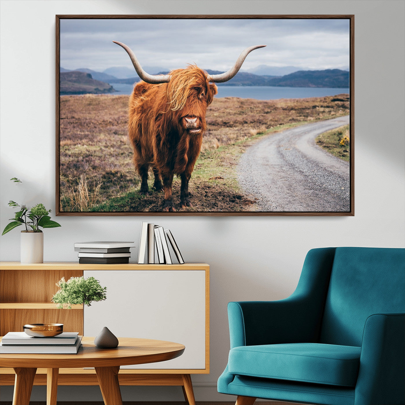 56121-MGV-CV-36X24-Rustic Highland Cow Wall Art – Panoramic Nature Canvas Print, Perfect Decor for Home, Office, Living Room or Man Cave