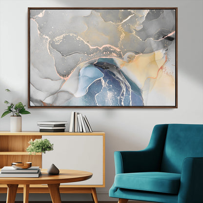 63211-MGV-CV-36X24-Abstract Fluid Art Wall Decor – Blue, Gray & Gold Canvas Print, Modern Home and Office Wall Art Decor for Living Room, Bedroom or