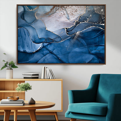 27810-MGV-CV-36X24-Abstract Blue Gold Fluid Art Wall – Modern Canvas Print, Elegant Home & Office Wall Art, Stylish Living Room or Bedroom Decor