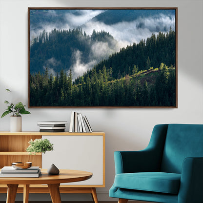 55972-MGV-CV-36X24-Whispering Pines Wall Art – Panoramic Misty Forest Canvas Print, Serene Nature Decor for Home, Office or Cabin Retreat