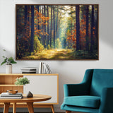 86249-MGV-CV-36X24-Sunlit Autumn Forest Path Wall Art – Peaceful Nature Scene with Fall Foliage, Calming Woods Decor for Home or Office