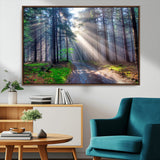 42047-MGV-CV-36X24-Sunlit Forest Path Wall Art – Nature Canvas Print, Serene Woodland Landscape, Perfect Home & Office Decor for Calm and Tranquil
