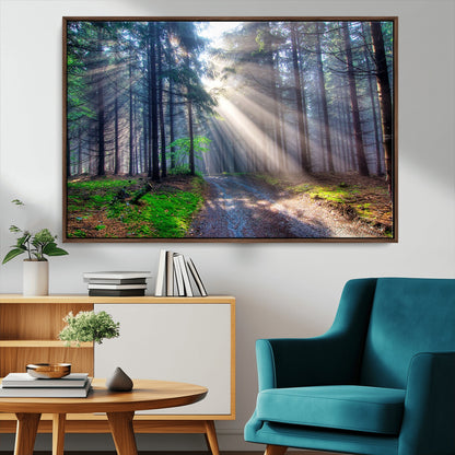 42047-MGV-CV-36X24-Sunlit Forest Path Wall Art – Nature Canvas Print, Serene Woodland Landscape, Perfect Home & Office Decor for Calm and Tranquil