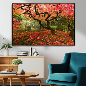73343-MGV-CV-36X24-Autumn Maple Wall Art – Panoramic Vibrant Red Maple Tree Canvas Print, Seasonal Nature Decor for Office, Living Room or Garden