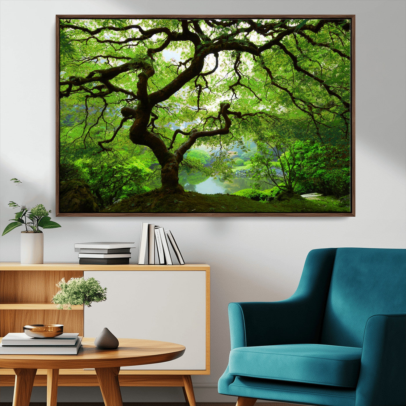 18094-MGV-FC-36X24_Walnut-Emerald Canopy Wall Art – Panoramic Lush Green Tree Canvas Print, Serene Nature Decor for Office, Living Room or Meditation Space