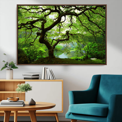 18094-MGV-FC-36X24_Walnut-Emerald Canopy Wall Art – Panoramic Lush Green Tree Canvas Print, Serene Nature Decor for Office, Living Room or Meditation Space