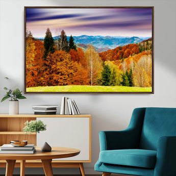 58007-MGV-FC-36X24_Walnut-Autumn Mountain Landscape Wall Art – Stunning Fall Forest Canvas Print, Cozy Nature Decor for Home or Office