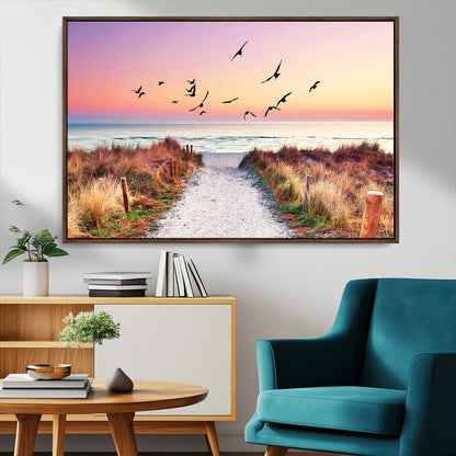 54411-MGV-CV-36X24-Coastal Path Sunrise Wall Art – Serene Ocean Canvas Print, Beach Landscape Decor for Living Room, Bedroom or Office, Peaceful