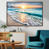 27815-MGV-FC-36X24_Walnut-Ocean Sunrise Beach Wall Art – Serene Coastal Canvas Print with Waves and Golden Morning Light, Relaxing Seascape Decor for