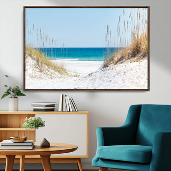 58498-MGV-FC-36X24_Walnut-White Sandy Beach Wall Art – Panoramic Coastal Canvas Print, Ocean View Decor for Living Room, Bedroom, Office, Relaxing Seaside