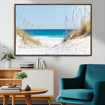 58498-MGV-FC-36X24_Walnut-White Sandy Beach Wall Art – Panoramic Coastal Canvas Print, Ocean View Decor for Living Room, Bedroom, Office, Relaxing Seaside