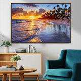 19917-MGV-FC-36X24_Walnut-Tropical Sunset Beach Wall Art – Panoramic Palm Trees and Ocean Canvas Print, Vibrant Coastal Decor for Living Room, Office or Man