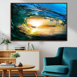 19378-MGV-FC-36X24_Walnut-Ocean Wave Sunset Wall Art – Vibrant Surf and Golden Horizon Canvas Print, Coastal Seascape Photography for Living Room, Bedroom,