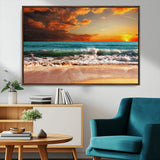72948-MGV-FC-36X24_Walnut-Ocean Sunset Wave Wall Art – Dramatic Seascape Canvas Print with Golden Sky and Crashing Waves, Coastal Beach Decor for Living