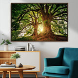 52150-MGV-CV-36X24-Majestic Tree Wall Art – Large Nature Canvas Print with Sunlight Through Branches, Rustic Forest Decor for Living Room, Bedroom or