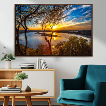 66839-MGV-FC-36X24_Walnut-Lake Sunset Wall Art – Golden Hour Canvas Print with Trees and Water Reflection, Scenic Landscape Photography for Living Room,