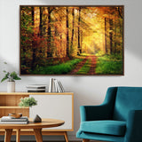 73494-MGV-FC-36X24_Walnut-Golden Autumn Forest Path Wall Art – Sunlit Woodland Canvas Print, Fall Nature Landscape Home Decoration