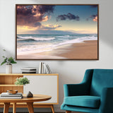 42253-MGV-FC-36X24_Walnut-Serene Beach Waves Wall Art – Tranquil Ocean Horizon Canvas Print, Coastal Seascape Decor for Living Room or Office Wall