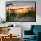 25576-MGV-FC-36X24_Walnut-Beach Grass Sunset Wall Art – Coastal Sand Dune Landscape Canvas Print, Ocean View Nature Decor for Living Room or Office Wall