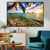 68606-MGV-CV-36X24-Tropical Palm Tree Ocean Wall Art – Sunset Beach Seascape Print, Coastal Paradise Decor for Living Room or Office