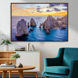 72955-MGV-FC-36X24_Walnut-Ocean Rock Formation Wall Art – Sunset Coastal Seascape Print, Beach Landscape Decor for Living Room or Office