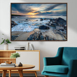17902-MGV-FC-36X24_Walnut-Rocky Shore Ocean Sunset Wall Art – Coastal Seascape Canvas Print, Nature Beach Decor for Living Room or Office