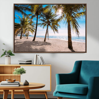 98175-MGV-FC-36X24_Walnut-Tropical Palm Beach Wall Art – Relaxing Ocean Shore Canvas Print with Palm Trees, Coastal Summer Decor for Living Room, Bedroom or