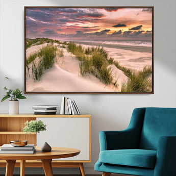 60570-MGV-FC-36X24_Walnut-Beach Sunset Wall Art – Coastal Sand Dunes and Ocean Horizon Canvas Print, Tranquil Seascape Photography Decor for Living Room or