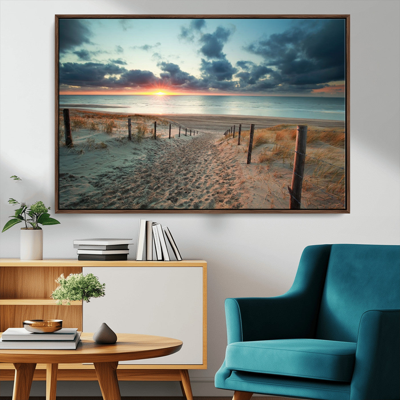 25788-MGV-FC-36X24_Walnut-Sunset Beach Path Wall Art – Scenic Coastal Dunes and Ocean Canvas Print, Tranquil Seaside Landscape Decor for Living Room or