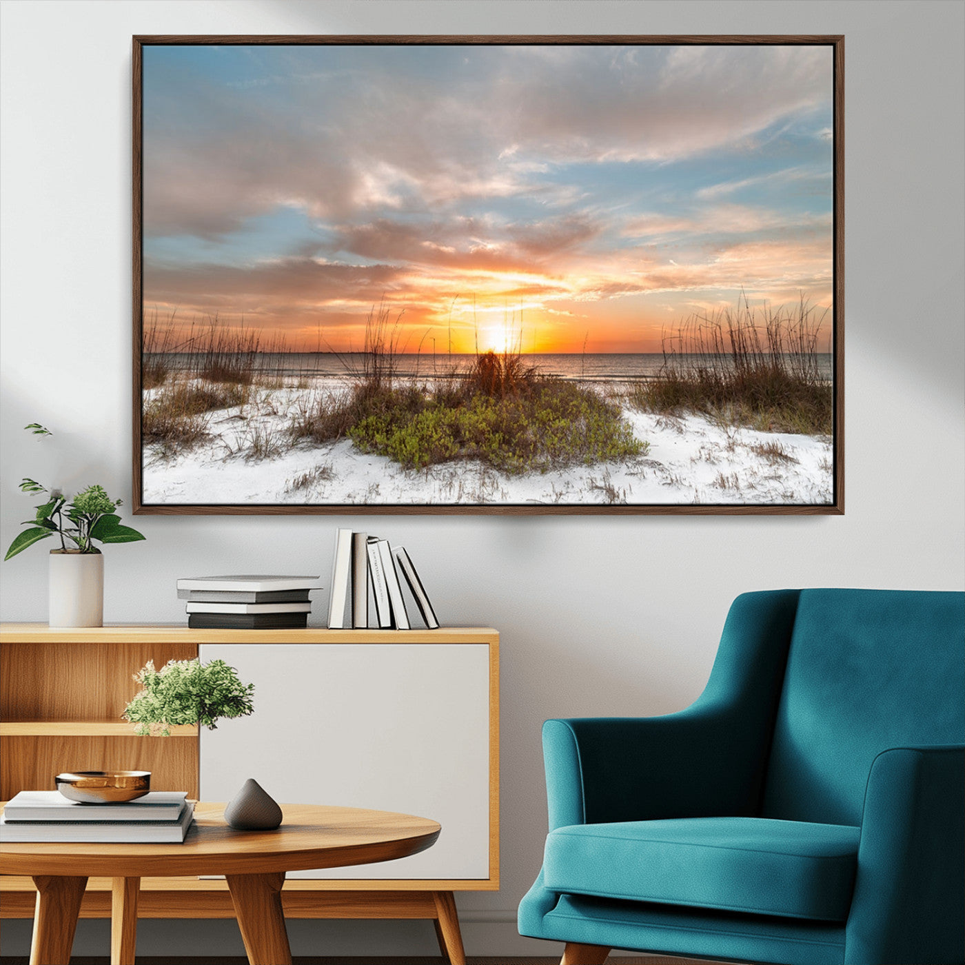 91064-MGV-FC-36X24_Walnut-Beach Sunset Wall Art – Coastal Sand Dunes and Ocean Horizon Canvas Print, Seaside Landscape Wall Decor for Living Room, Bedroom