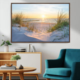 48907-MGV-FC-36X24_Walnut-Beach Sunset Wall Art – Coastal Sand Dunes and Ocean View Canvas Print, Serene Seaside Landscape Painting for Living Room, Bedroom