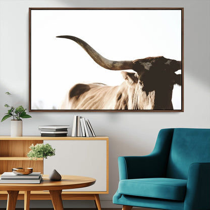 35866-MGV-FC-36X24_Walnut-Texas Longhorn Wall Art – Rustic Western Bull Canvas Print, Farmhouse Animal Photography Decor for Living Room, Office, or Ranch