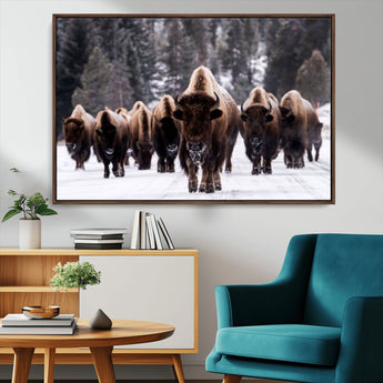 66871-MGV-CV-36X24-Bison Herd Wall Art – Wildlife Buffalo Canvas Print, Rustic Western Nature Photography Decor for Living Room, Office, Cabin, or
