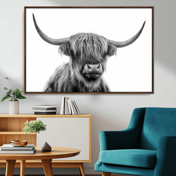 10123-MGV-FC-36X24_Walnut-Black and White Highland Cow Wall Art – Modern Farmhouse Animal Print, Rustic Scottish Bull Canvas Decor for Living Room, Bedroom,