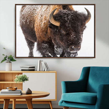 65605-MGV-FC-36X24_Walnut-Snow Bison Wall Art – Close Up Buffalo Canvas Print, Rustic Western Wildlife Photography, Farmhouse Cabin Lodge Decor for Living