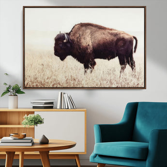 48406-MGV-FC-36X24_Walnut-American Bison Wall Art – Rustic Buffalo Canvas Print in Prairie Field, Western Wildlife Photography Decor for Cabin, Lodge,