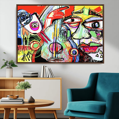 37796-MGV-FC-36X24_Walnut-Picasso Style Wall Art Canvas Print, Framed Picasso Art Picture Print, Picasso Cubism Perfect Modern Abstract Decor Artwork