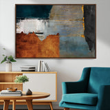 35026-MGV-FC-36X24_Walnut-Abstract Canvas Wall Art – Modern Teal, Rust, Black and Gold Textured Painting, Contemporary Decor for Living Room, Bedroom