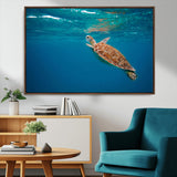91440-MGV-FC-36X24_Walnut-Sea Turtle Wall Art – Ocean Turtle Canvas Print, Underwater Marine Life Decor for Living Room, Office, Beach House or Bathroom