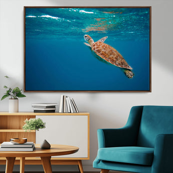 91440-MGV-FC-36X24_Walnut-Sea Turtle Wall Art – Ocean Turtle Canvas Print, Underwater Marine Life Decor for Living Room, Office, Beach House or Bathroom
