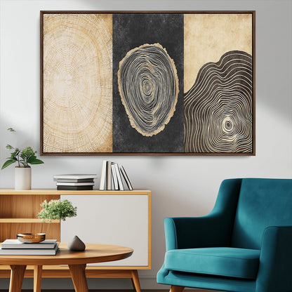 77785-MGV-FC-36X24_Walnut-Tree Ring Abstract Wall Art – Rustic Wood Growth Pattern Canvas Prints, Modern Nature-Inspired Decor for Living Room or Office