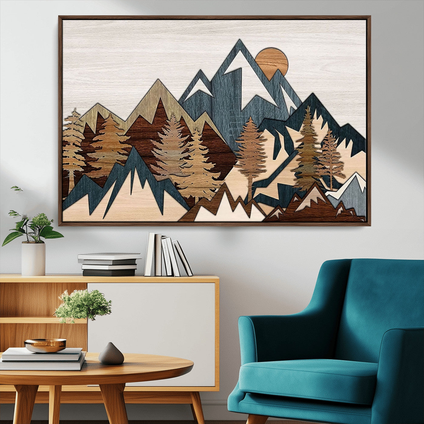 67950-MGV-FC-36X24_Walnut-Modern Wood Wall Art Canvas Print, Framed Mountain Range Art Picture Print, Wood Mountain Range Perfect Rustic Decor Artwork
