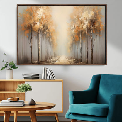 95004-MGV-CV-36X24-Autumn Forest Path Wall Art – Hand Painted Canvas Print with Golden Trees, Modern Nature Landscape Decor for Living Room, Bedroom